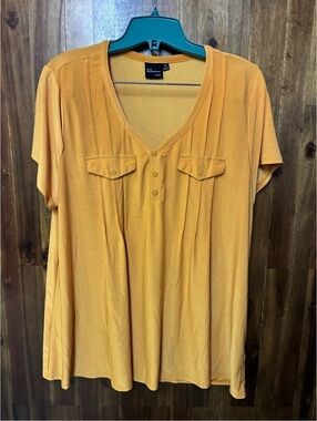 Elie McCarthy 3X Mustard Yellow Henley Tunic Top Boho Relaxed Cottagecore